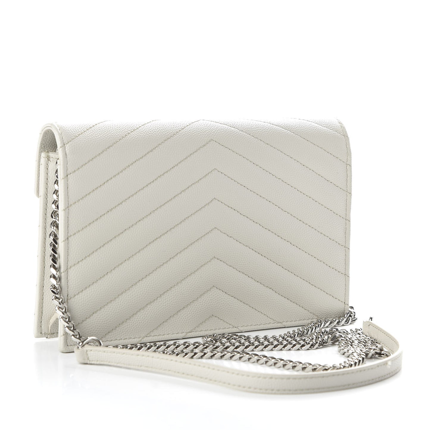 Grain De Poudre Matelasse Chevron Monogram Envelope Chain Wallet Optical White