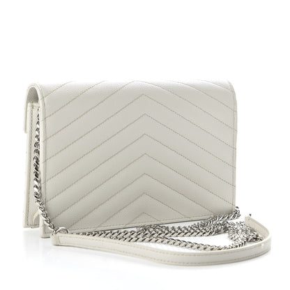 Saint Laurent Grain De Poudre Matelasse Chevron Monogram Envelope Chain Wallet Optical White 3 of 11