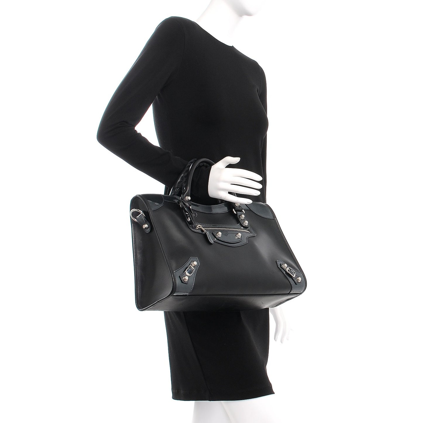 Smooth Calfskin Metallic Patent Giant 12 Silver Hardware City Black Gris