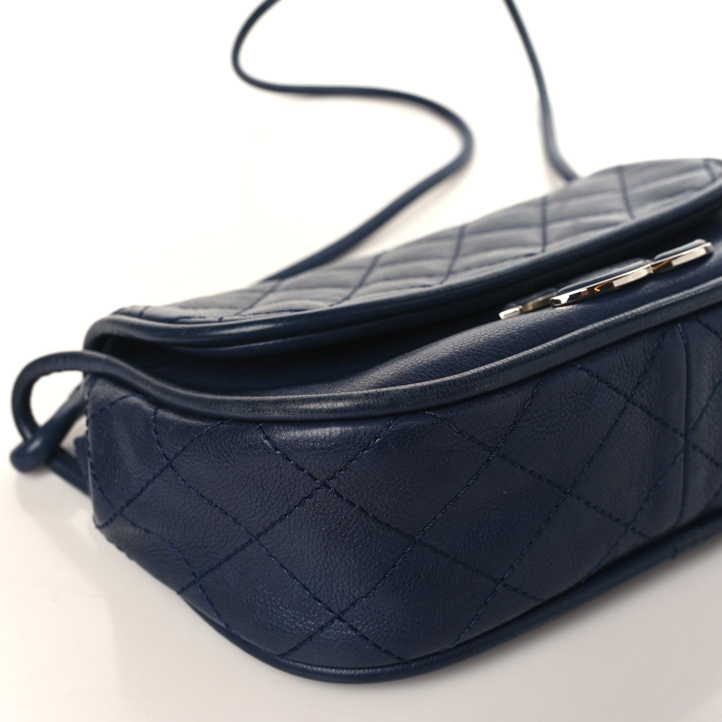 Calfskin Stitched Flap Bag Navy