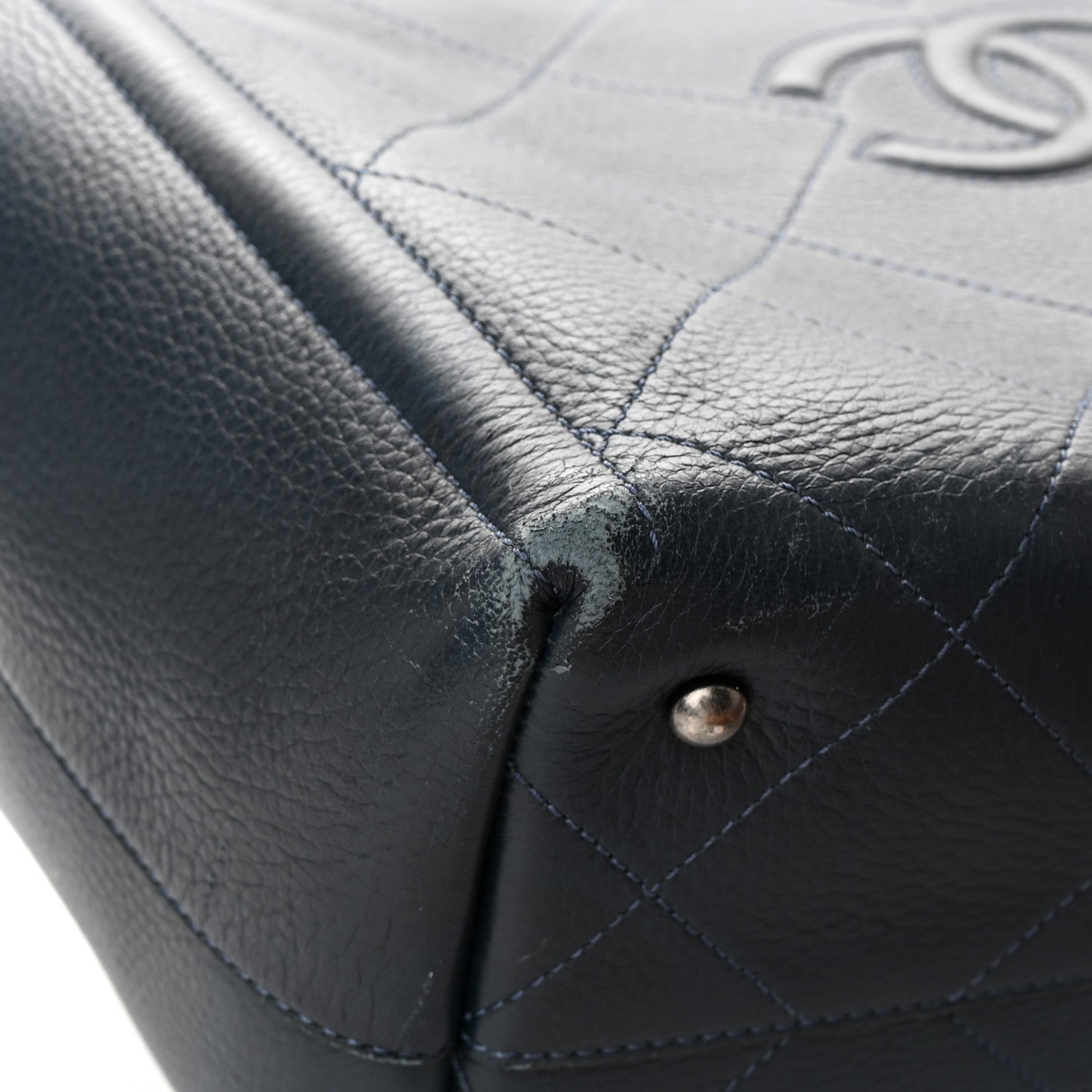 Chanel Deerskin Stitched Medium CC Shopping Tote Navy 9 of 24