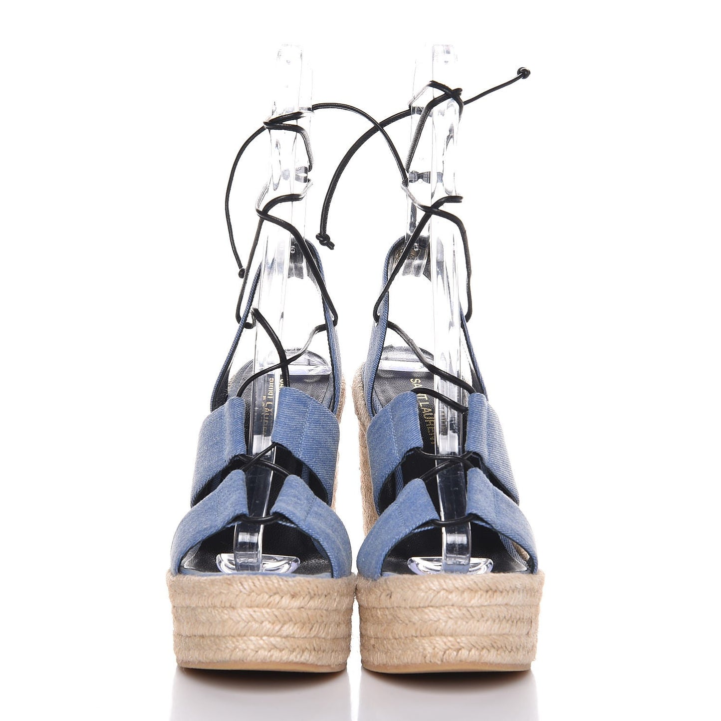 Denim Stone Wash 95 Platform Lace Up Espadrille Wedge Sandals 38 Ultramar
