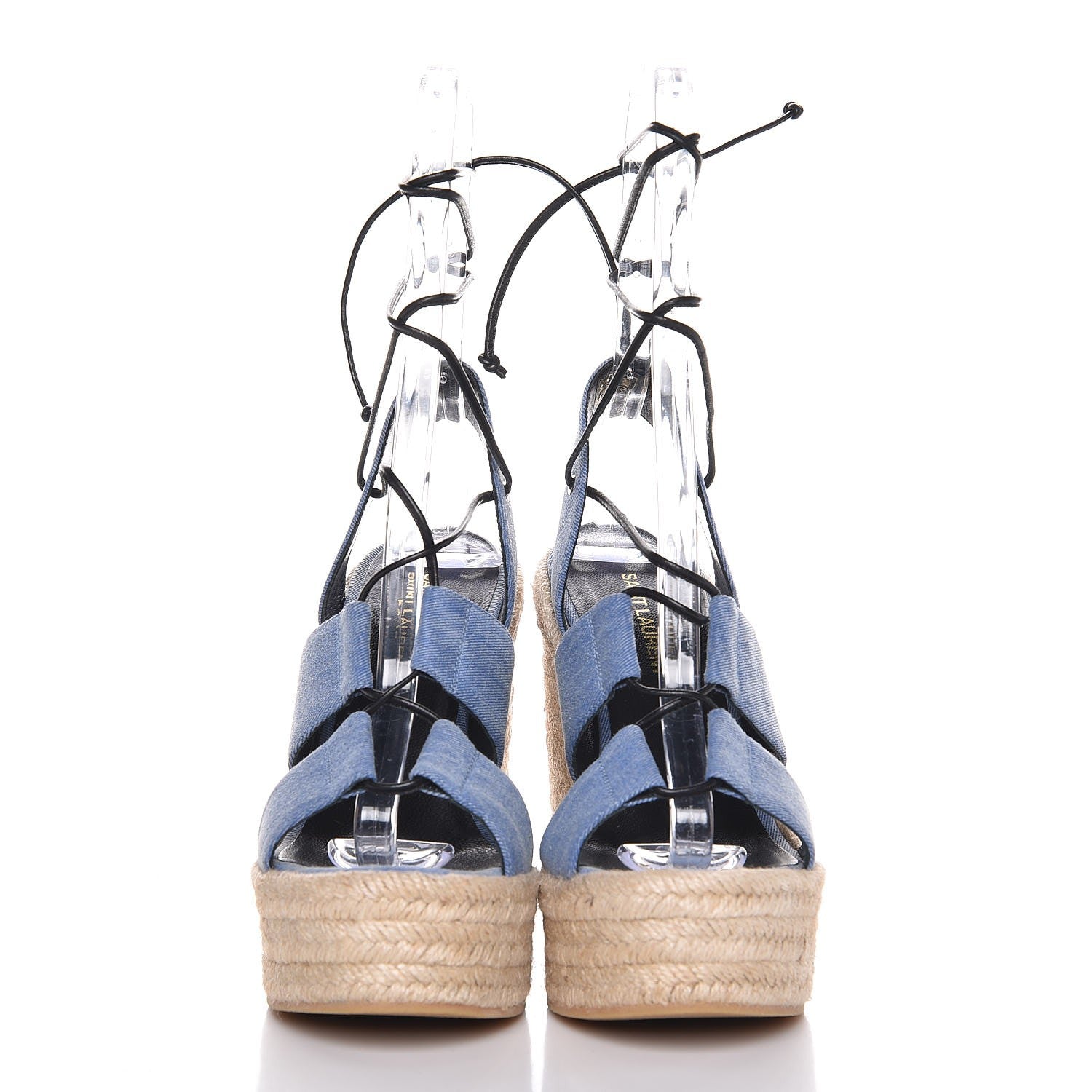Saint Laurent Denim Stone Wash 95 Platform Lace Up Espadrille Wedge Sandals 38 Ultramar 2 of 12
