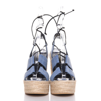 Saint Laurent Denim Stone Wash 95 Platform Lace Up Espadrille Wedge Sandals 38 Ultramar 2 of 12