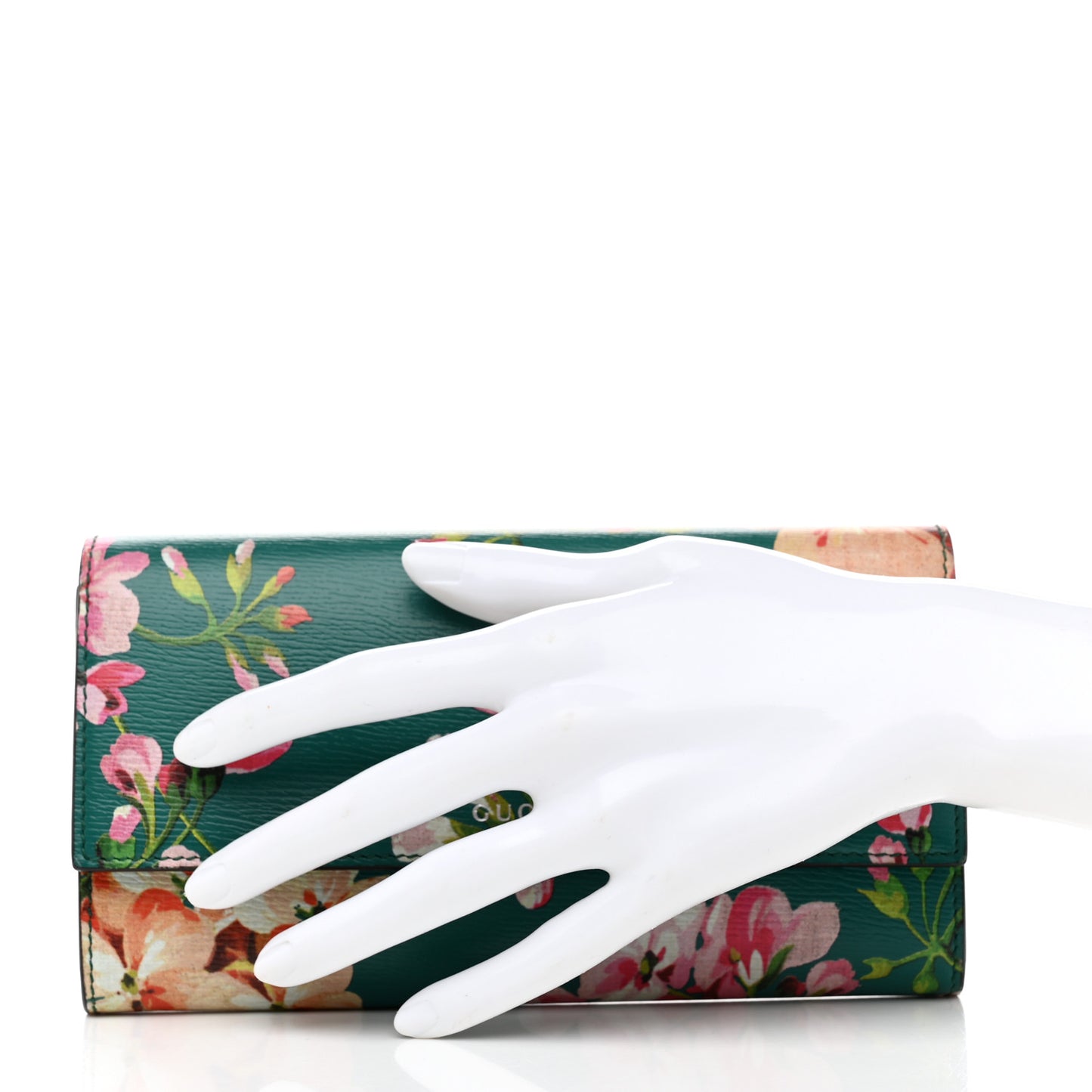 Calfskin Blooms Print Continental Wallet Bright Emerald Multicolor