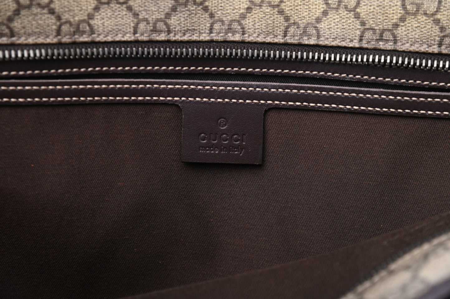 GG Supreme Monogram Medium Zippered Shopping Tote Dark Brown