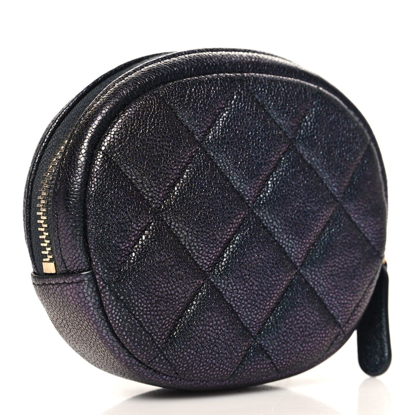 Iridescent Caviar Quilted Zip Around Classic Coin Purse Green Purple