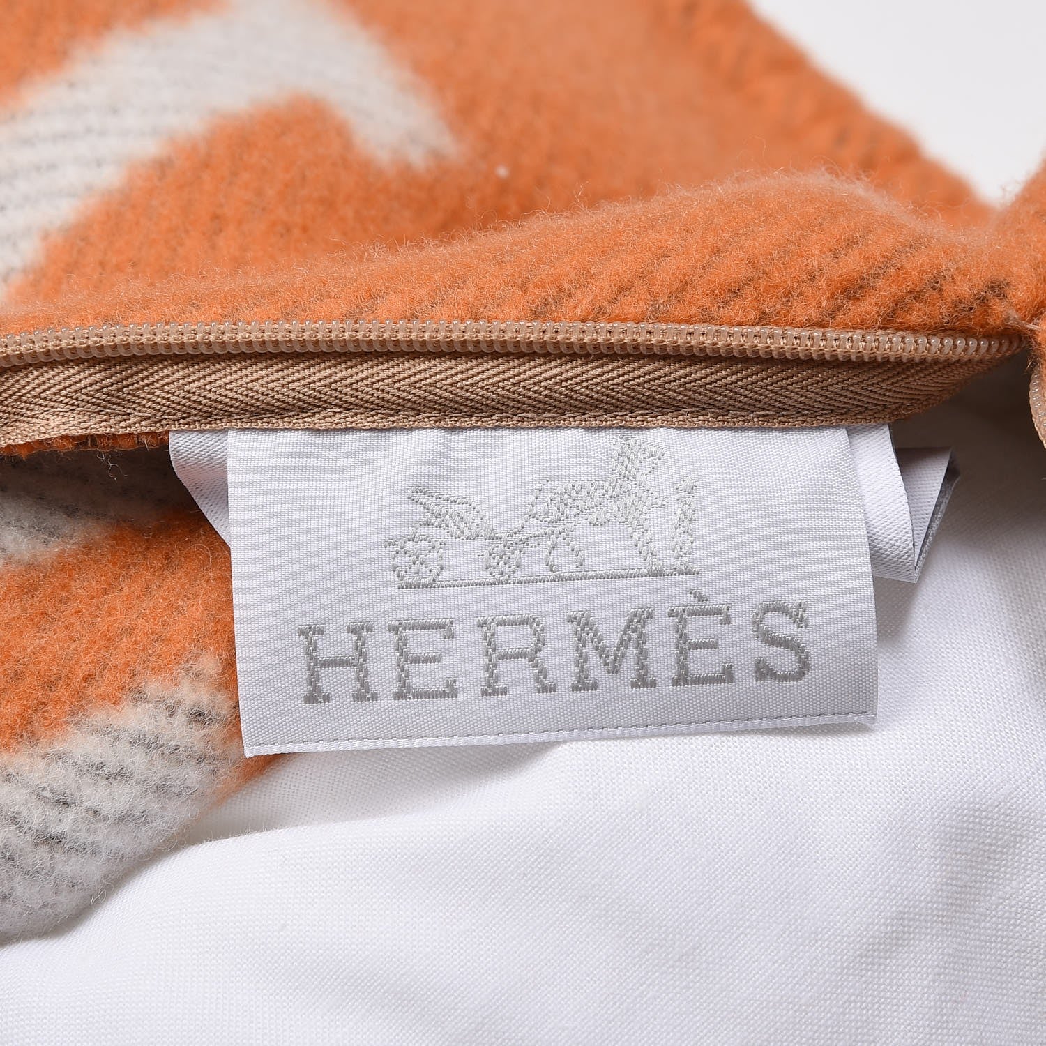 Hermes Wool Cashmere Avalon Pillow GM Ecru Potiron 5 of 6