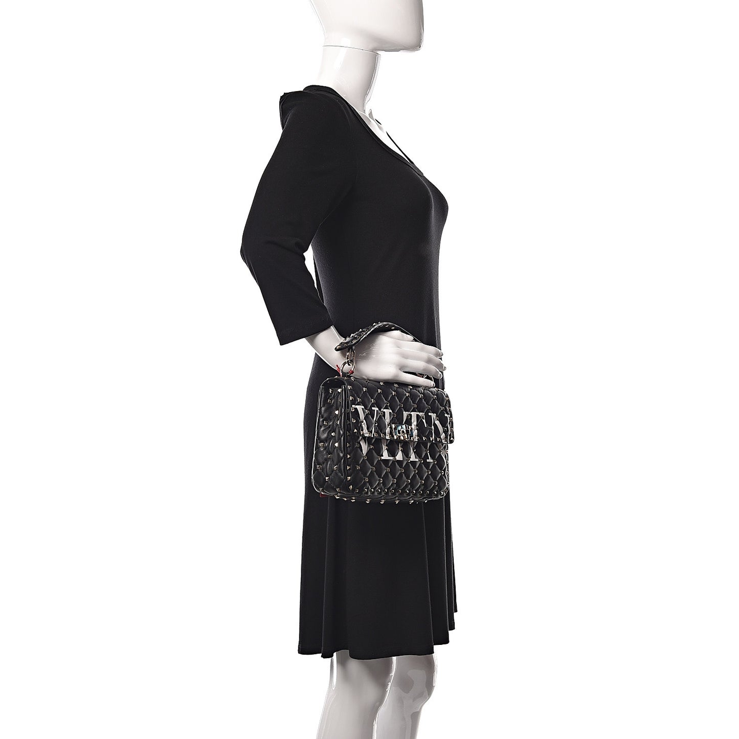 Lambskin VLTN Print Medium Rockstud Spike Shoulder Bag Black