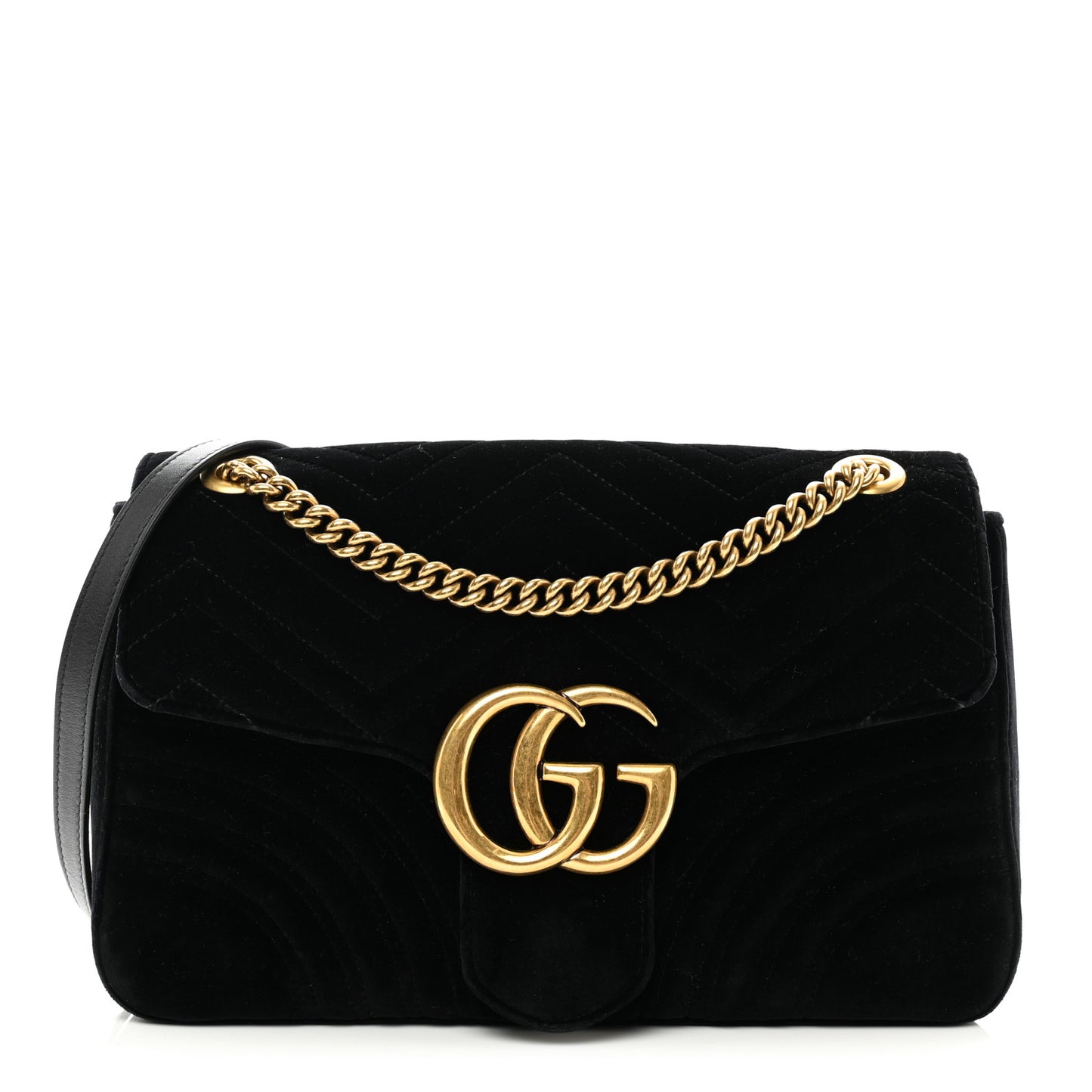 Velvet Matelasse Medium GG Marmont Shoulder Bag Black