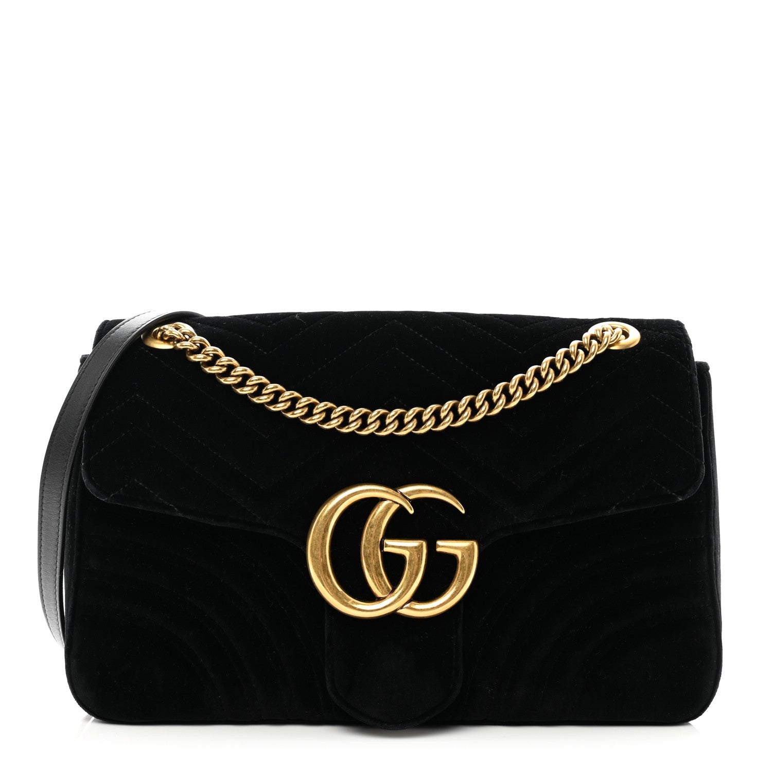 Gucci Velvet Matelasse Medium GG Marmont Shoulder Bag Black 1 of 10