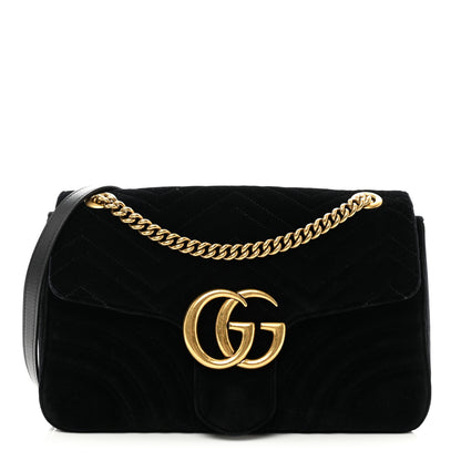 Gucci Velvet Matelasse Medium GG Marmont Shoulder Bag Black 1 of 10