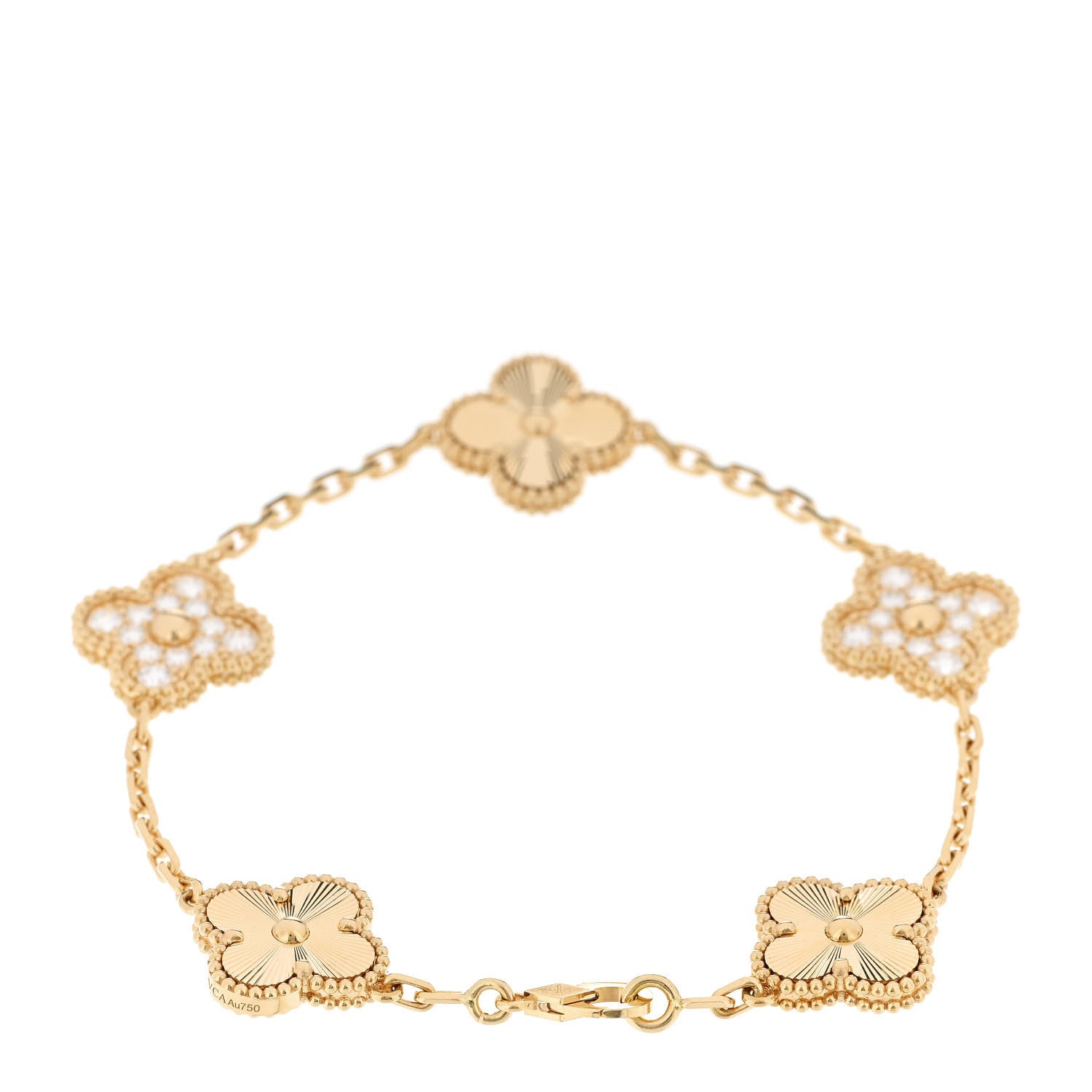 Van Cleef & Arpels 18K Yellow Gold Diamond 5 Motifs Guilloche Vintage Alhambra Bracelet 2 of 6