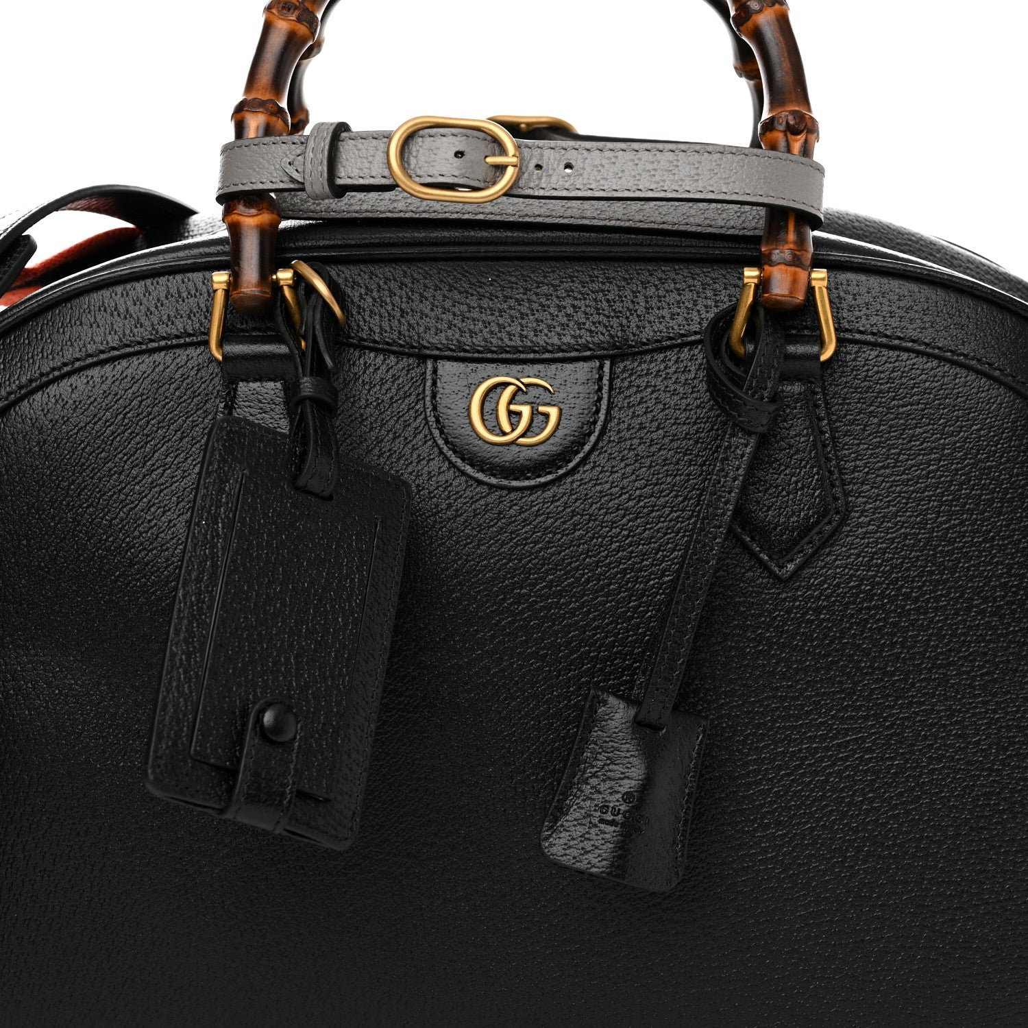 Gucci Textured Dollar Calfskin Web Large Diana Duffle Bag Black Dusty Grey 8 of 10