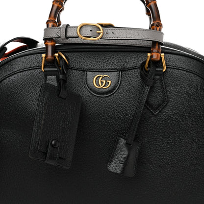 Gucci Textured Dollar Calfskin Web Large Diana Duffle Bag Black Dusty Grey 8 of 10