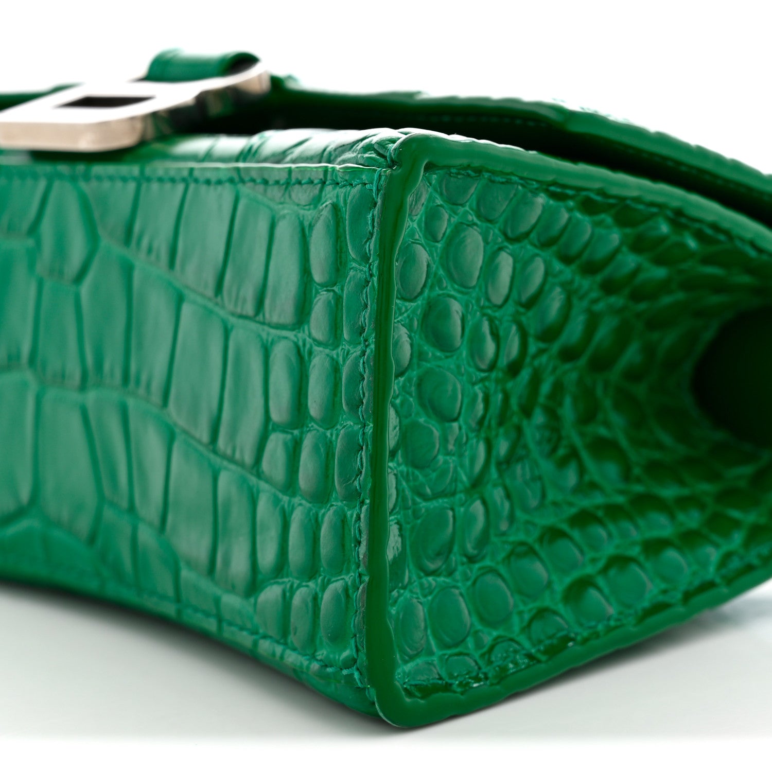 Balenciaga Shiny Calfskin Crocodile Embossed Hourglass Top Handle Bag XS Jade 9 of 10