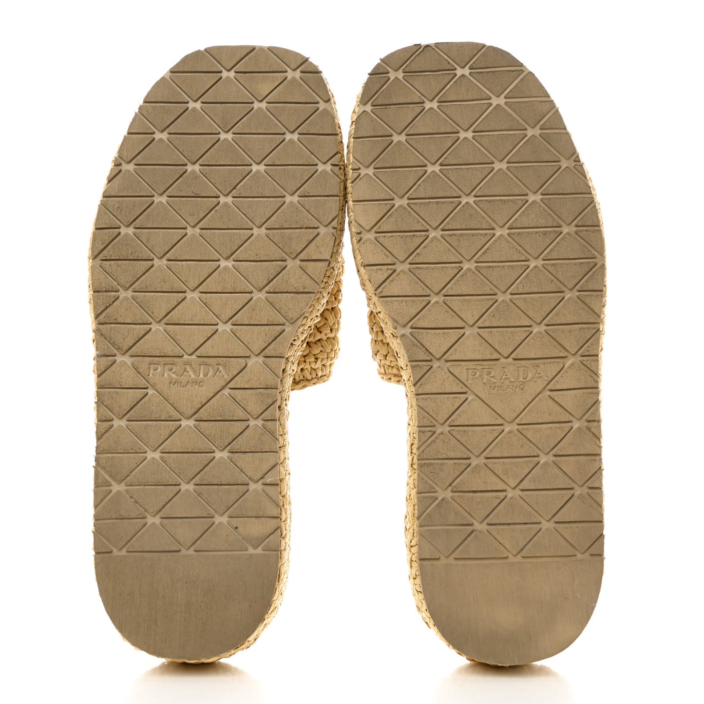 Raffia Metal Triangle Logo Woven Flatform 35mm Slide Sandals 36 Naturale