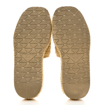 Prada Raffia Metal Triangle Logo Woven Flatform 35mm Slide Sandals 36 Naturale 5 of 9