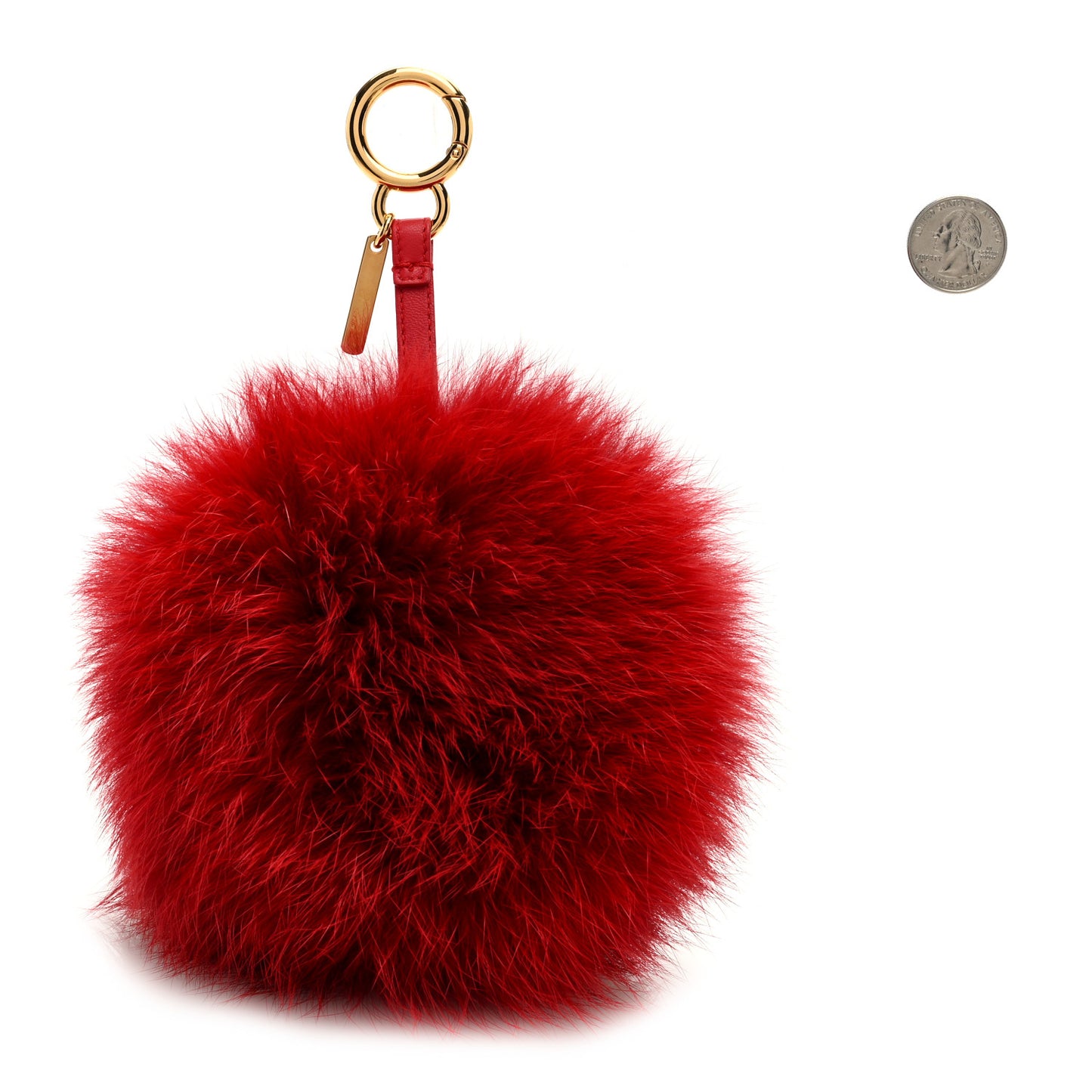 Fox Fur Shiny Nappa Heart Pom Pom Bag Charm Rosso Rosa
