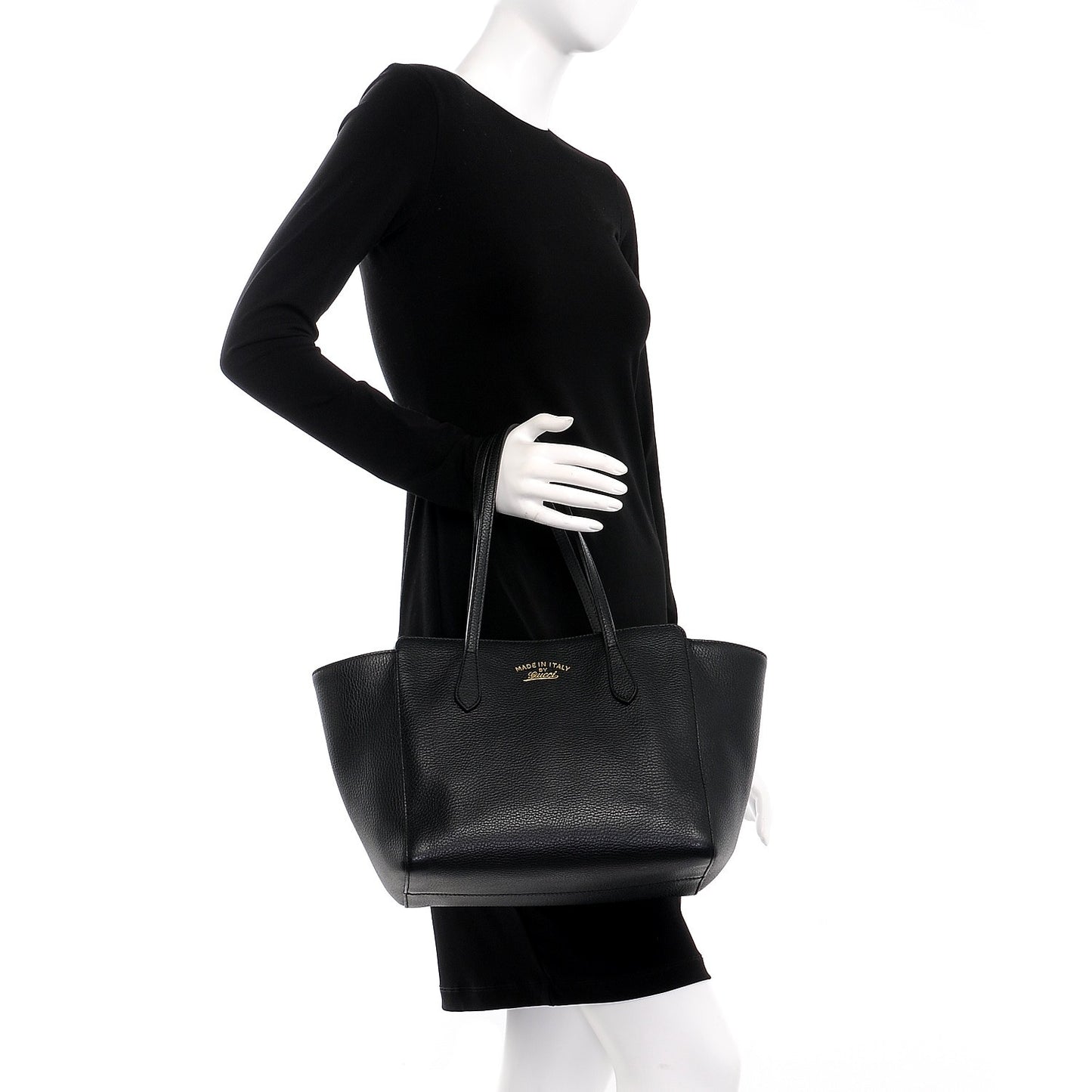 Pebbled Calfskin Small Swing Tote Black