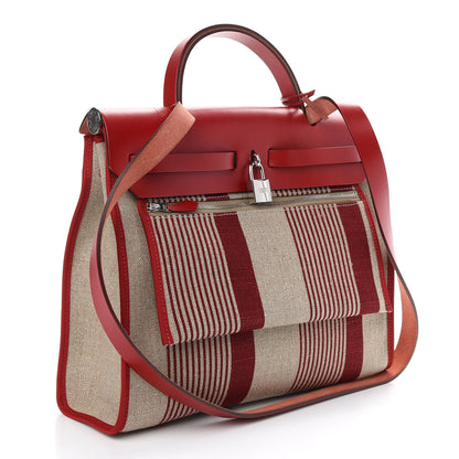 Hermes Vache Hunter Toile H Vibration Herbag Zip 31 PM Bordeaux Ficelle Rouge Piment 4 of 10