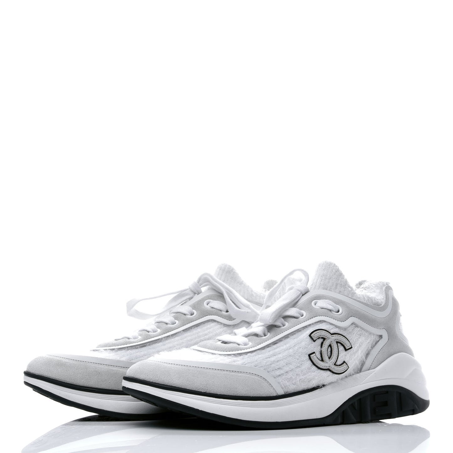 Wool Suede Calfskin CC Sneakers 36 White