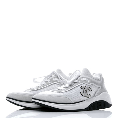 Chanel Wool Suede Calfskin CC Sneakers 36 White 3 of 7