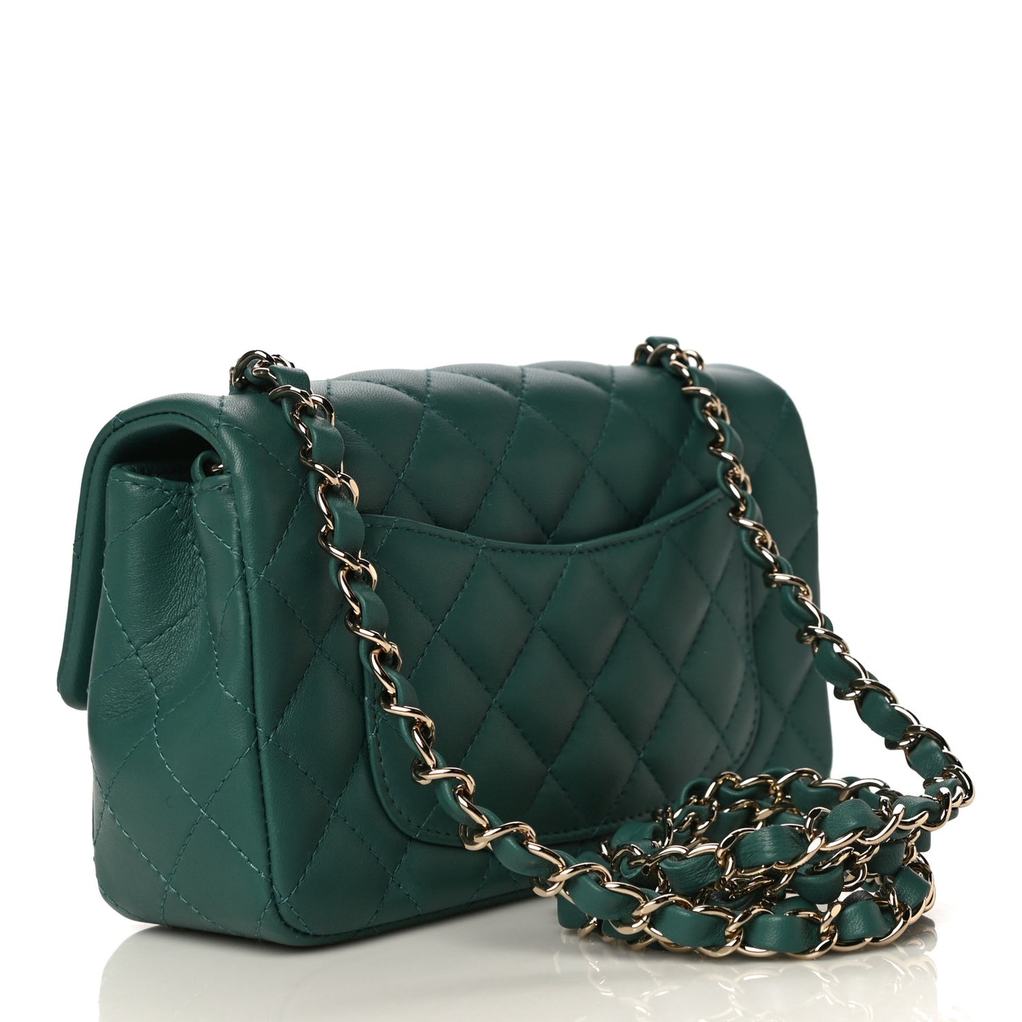 Lambskin Quilted Mini Rectangular Flap Dark Green
