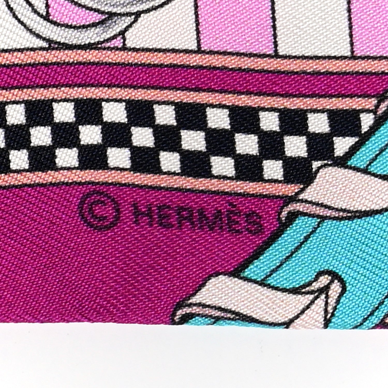 Hermes Silk Brides et Gris Twilly Marine Turquoise Rose 3 of 4