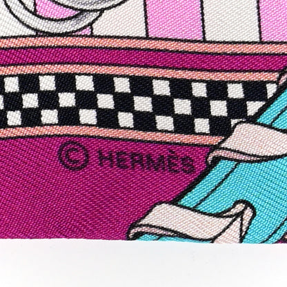 Hermes Silk Brides et Gris Twilly Marine Turquoise Rose 3 of 4