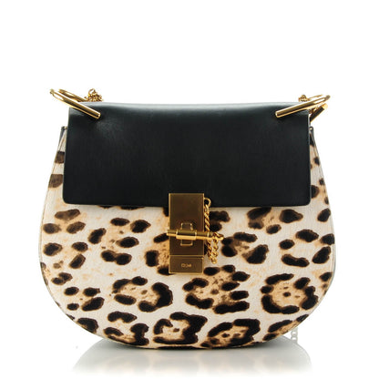 Chloe Calfskin Calf Hair Leopard Print Mini Drew Shoulder Bag Black 1 of 8