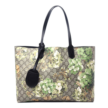 Gucci GG Supreme Monogram Blooms Medium Reversible Tote Beige New Military Black 1 of 11