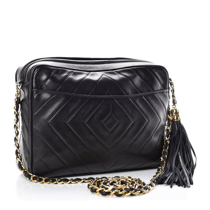 Chanel Lambskin Chevron Quilted Tassel Camera Case Black 3 of 10