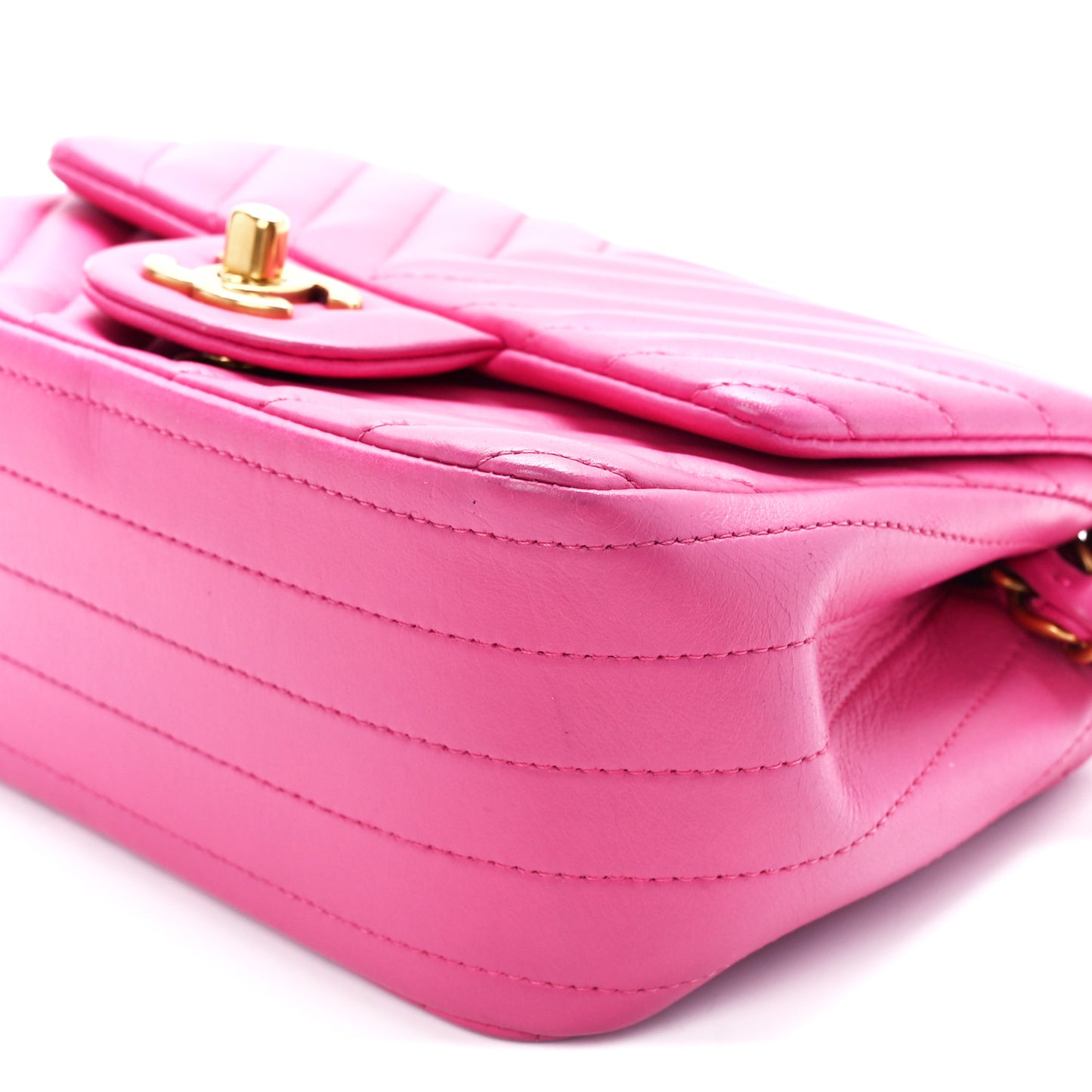 Lambskin Chevron Quilted Mini Square Flap Fuchsia