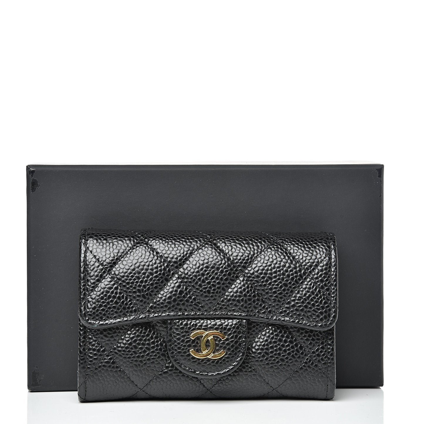 Caviar Quilted Flap Card Holder Black