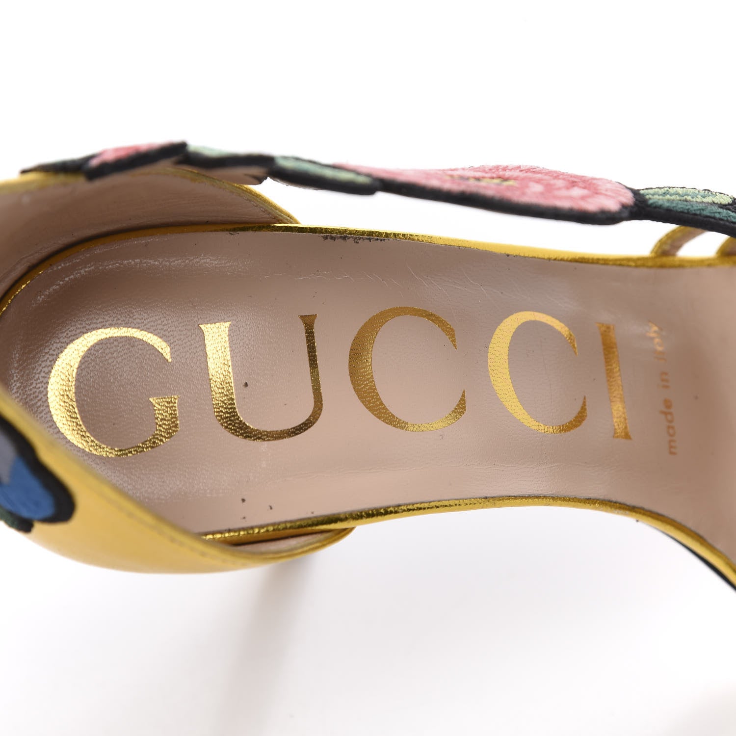Gucci Metallic Nappa Ophelia High Heel Sandals 36.5 Gold 7 of 8