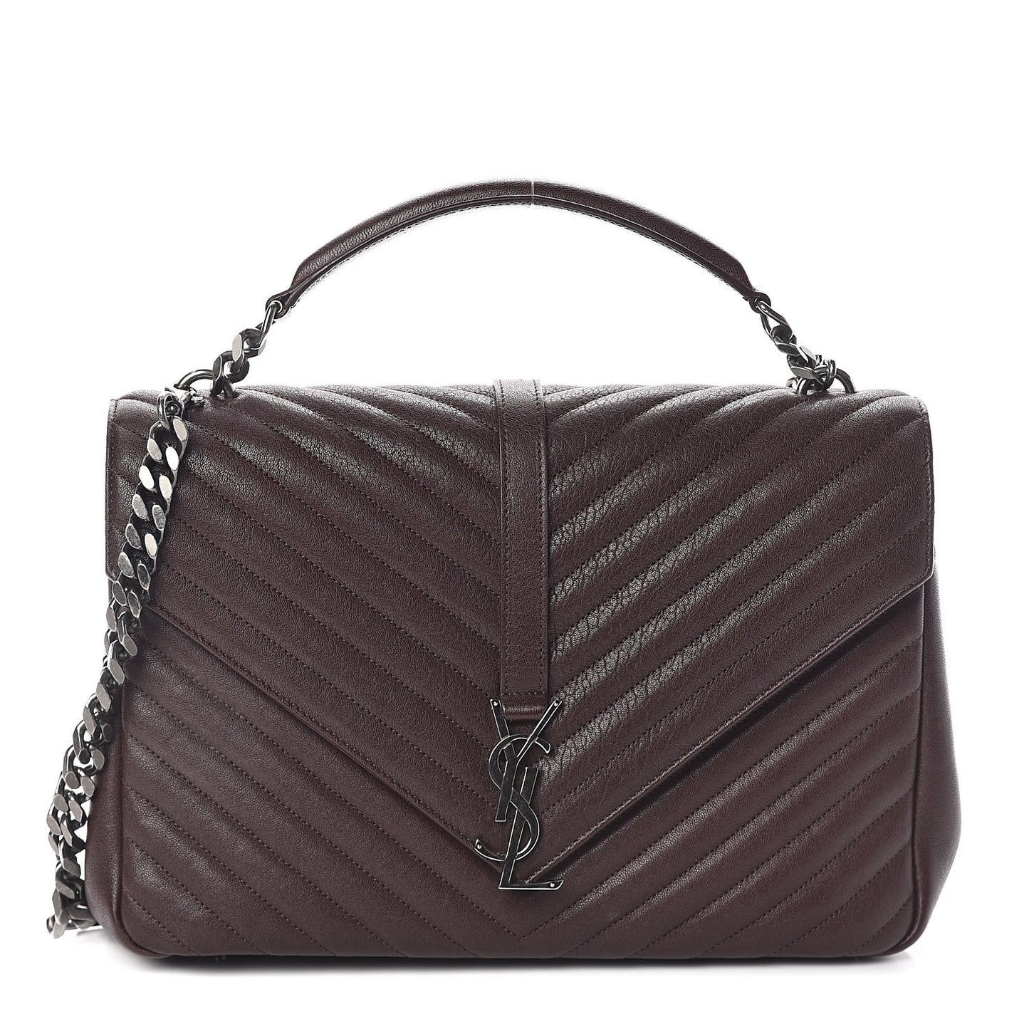 Sheepskin Matelasse Chevron Monogram Large College Satchel Amaranto