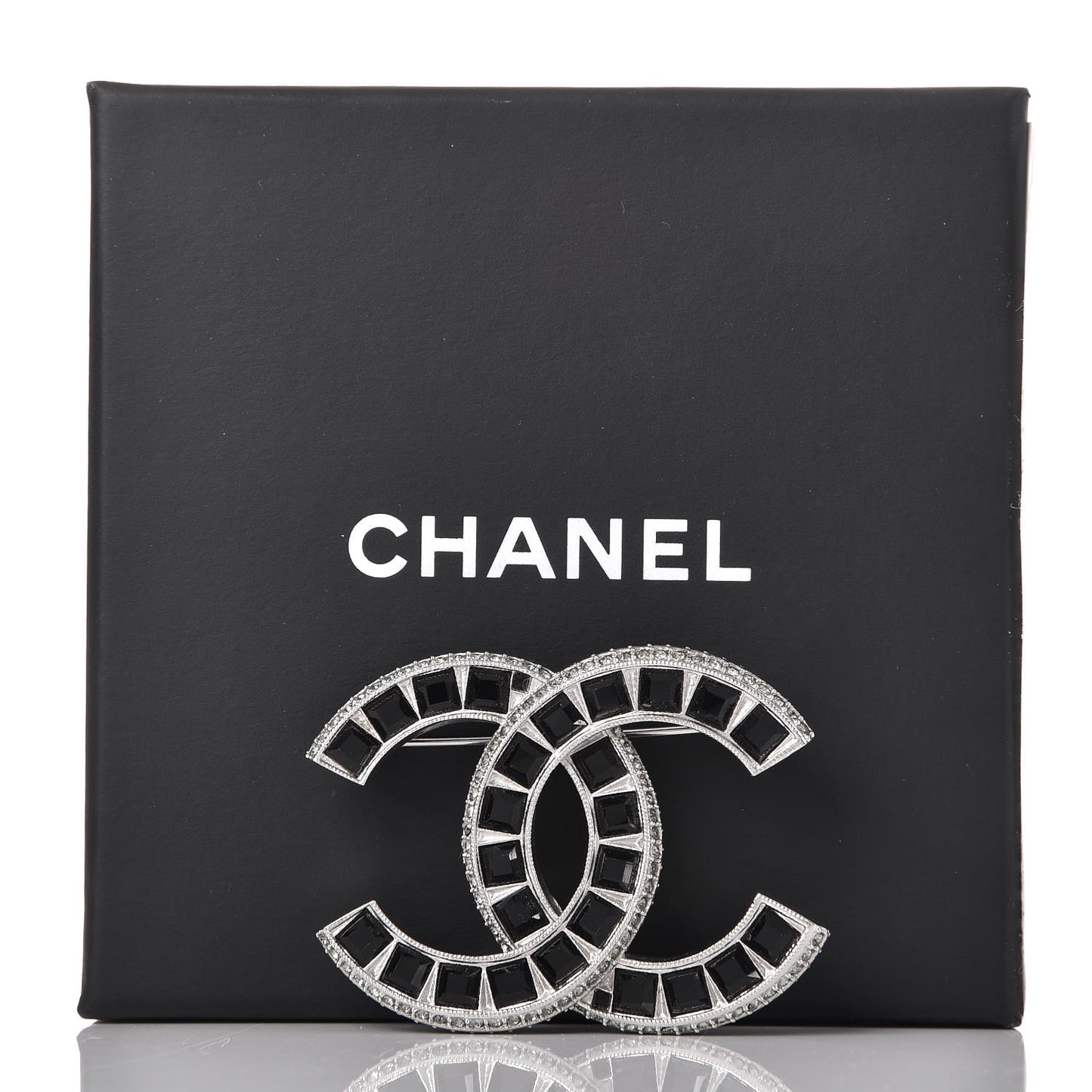 Baguette Crystal CC Brooch Silver Black