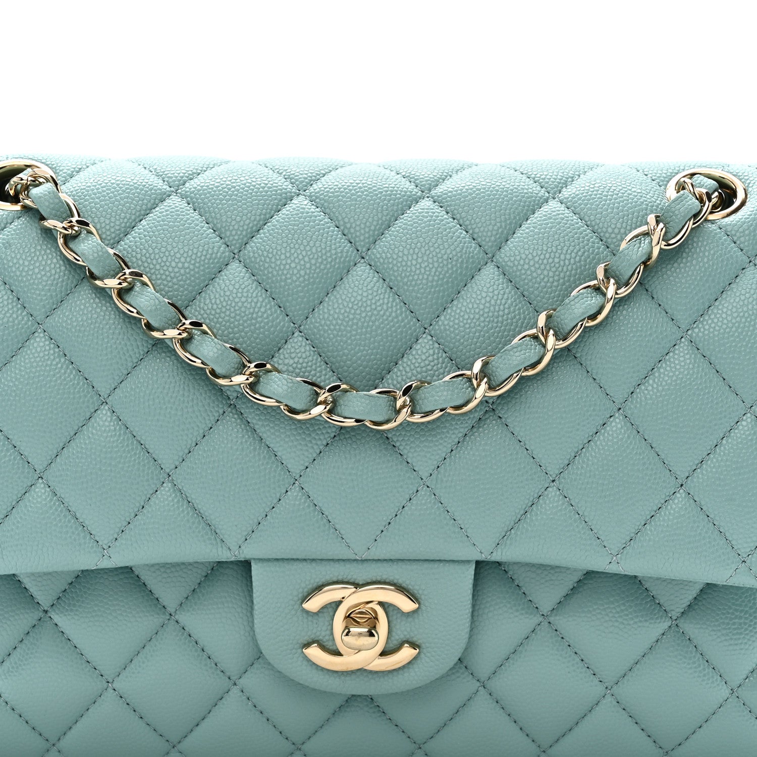 Chanel Caviar Quilted Medium Double Flap Light Blue 8 of 10
