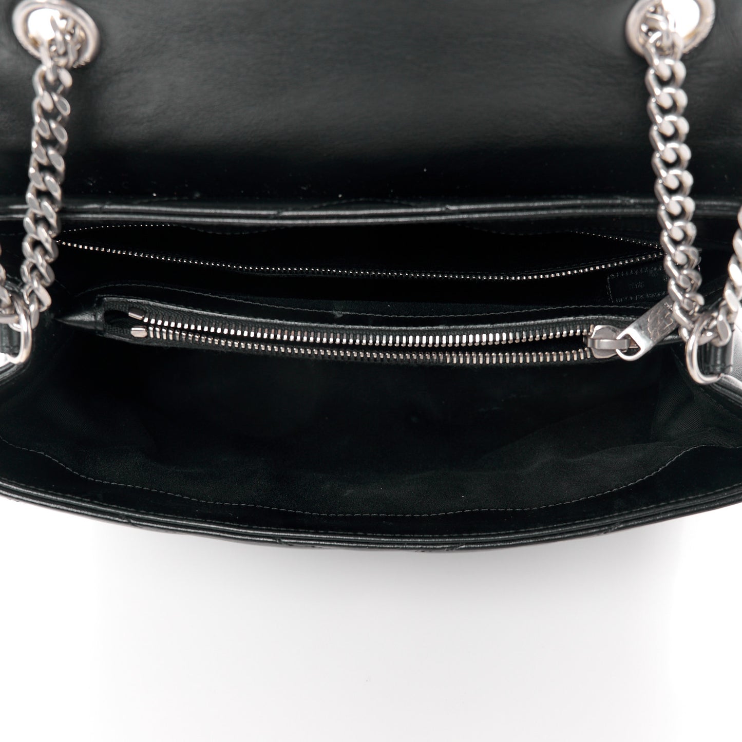 Calfskin Y Quilted Monogram Medium Loulou Chain Satchel Black