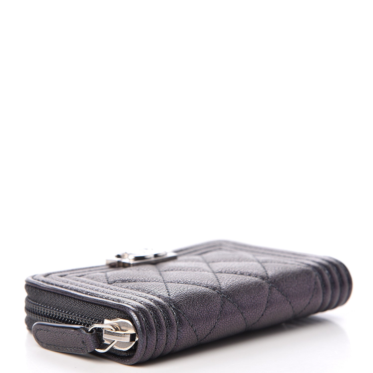 Chanel Iridescent Goatskin Quilted Boy Zip Around Coin Purse Wallet Black 4 of 8