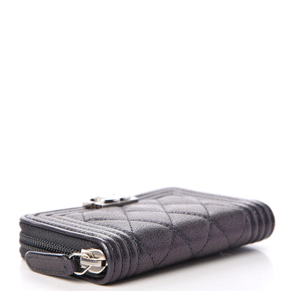 Chanel Iridescent Goatskin Quilted Boy Zip Around Coin Purse Wallet Black 4 of 8