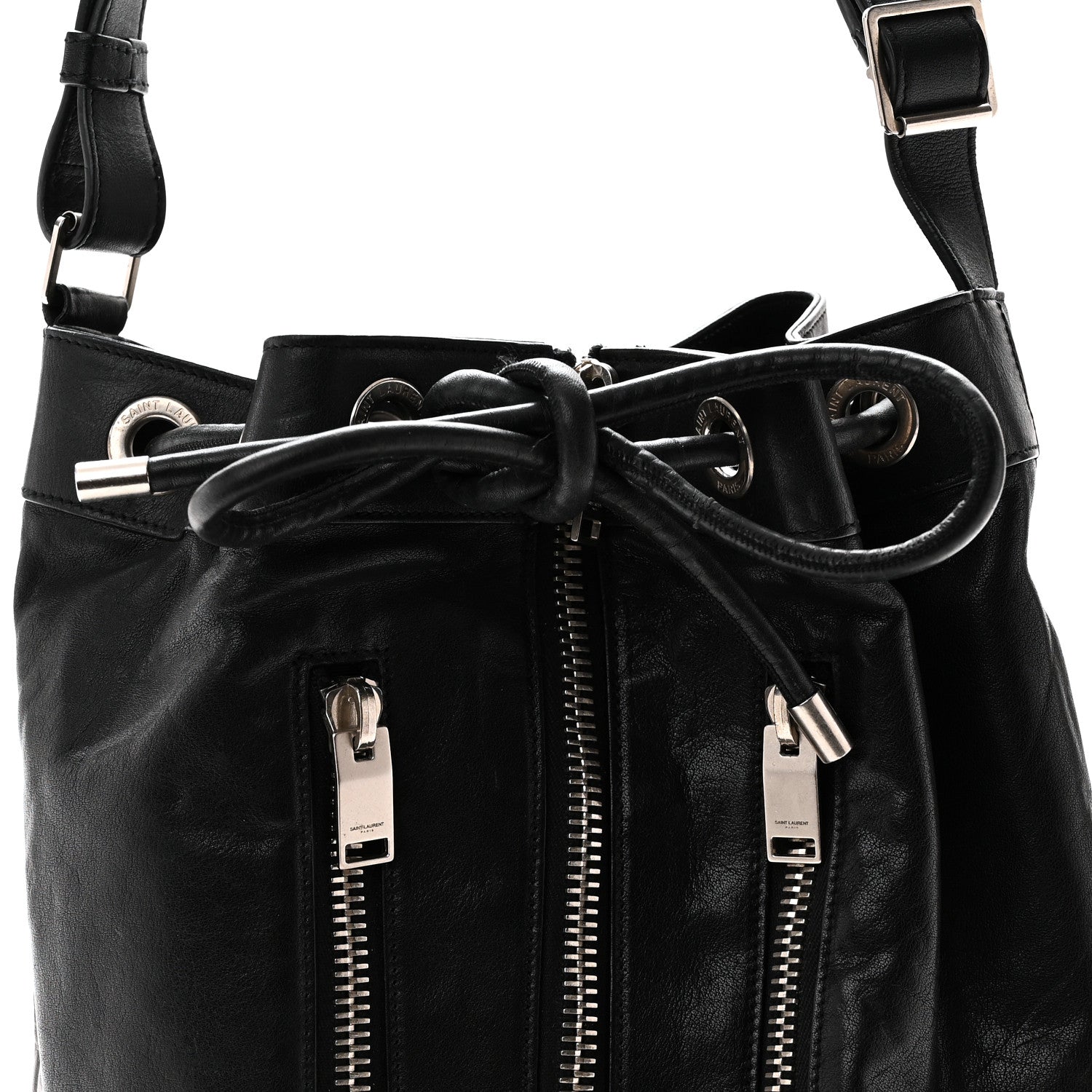 Saint Laurent Calfskin Medium Rider Bucket Bag Black 7 of 9