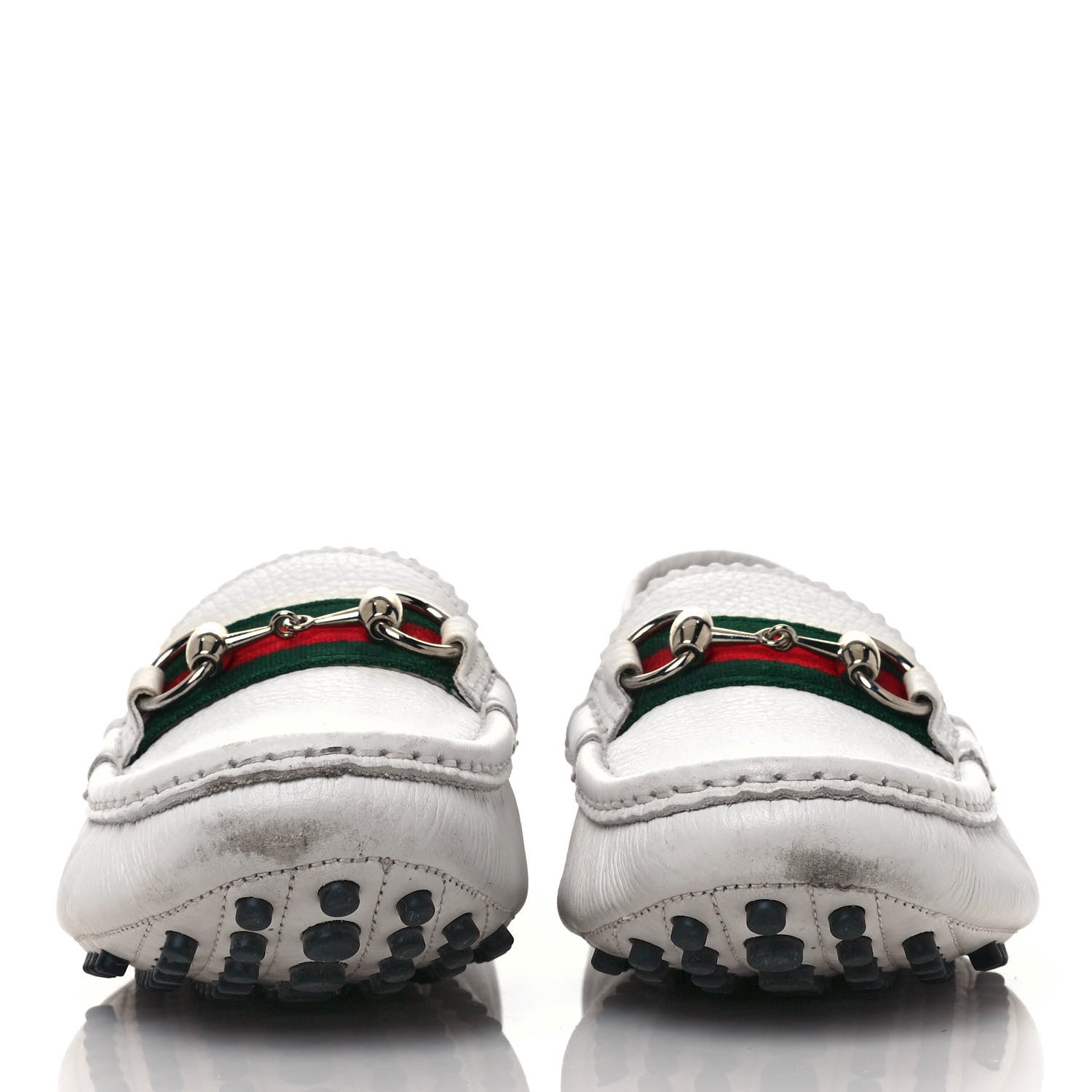 Gucci Calfskin Horsebit Web Womens Driver Loafers 38.5 White 2 of 10