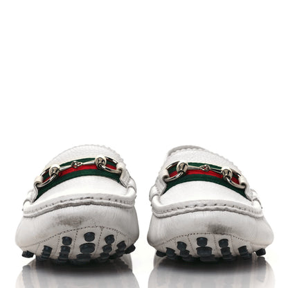 Gucci Calfskin Horsebit Web Womens Driver Loafers 38.5 White 2 of 10