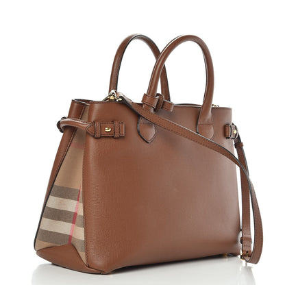 Burberry Grainy Calfskin House Check Medium Banner Tote Tan 3 of 11