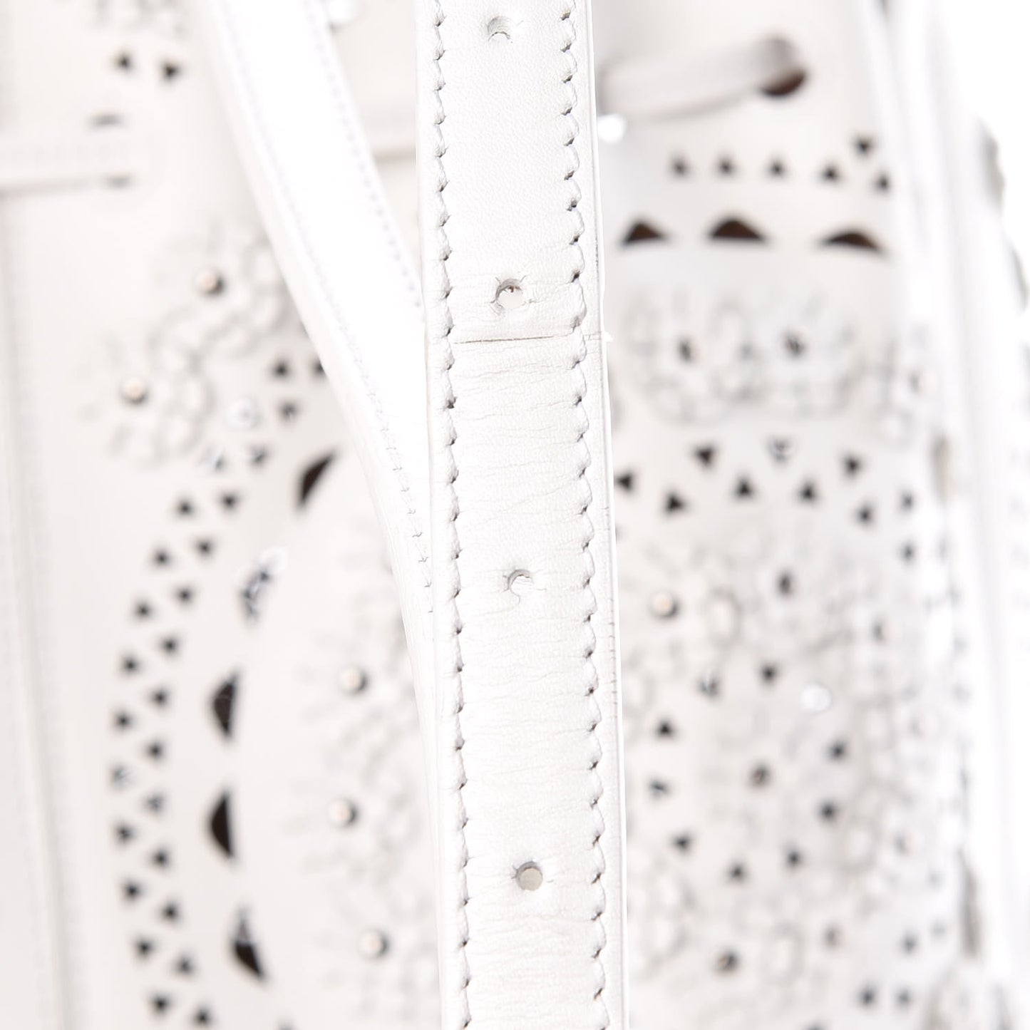Calfskin Lux Laser Cut Studded Shoulder Bag White