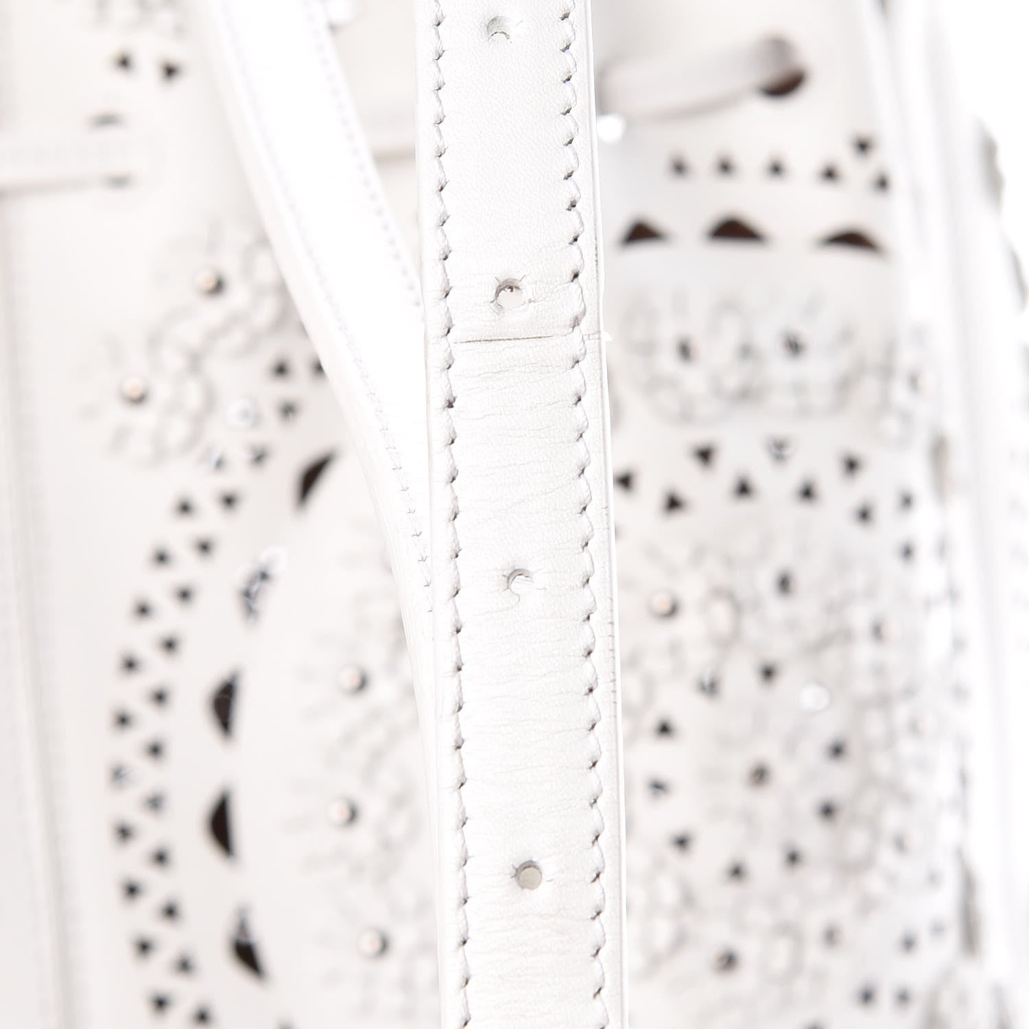 Alaia Calfskin Lux Laser Cut Studded Shoulder Bag White 12 of 14