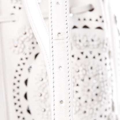 Alaia Calfskin Lux Laser Cut Studded Shoulder Bag White 12 of 14