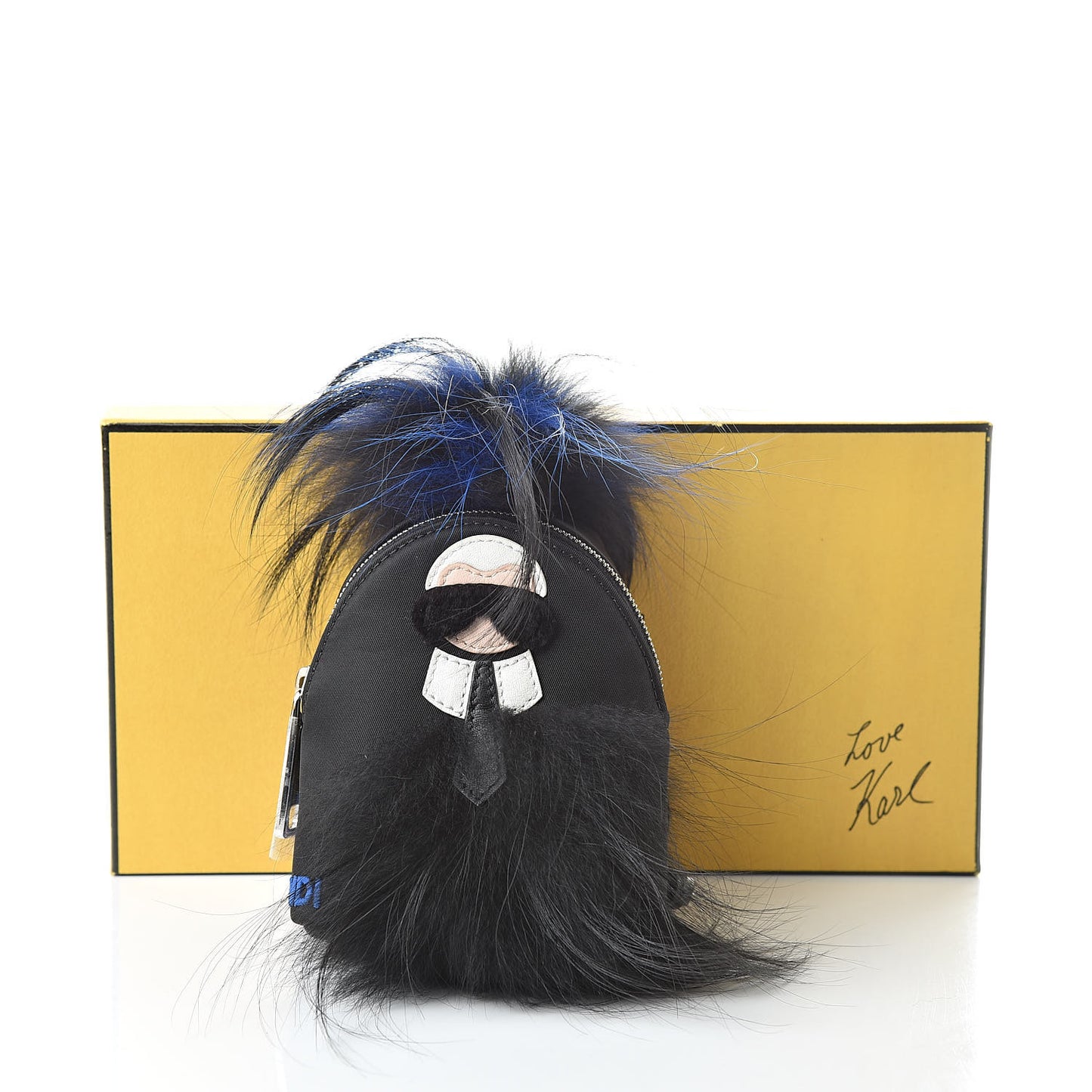 Tech Twill Calfskin Fox Mink Goat Fur Karlito Backpack Charm Black Multicolor